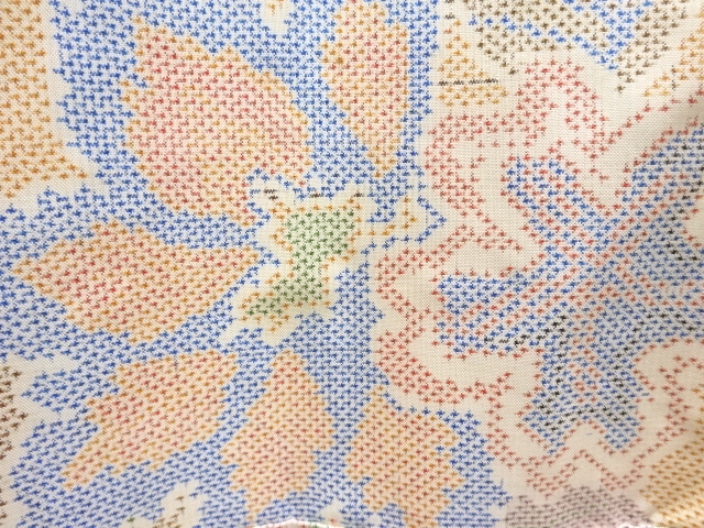 JAPANESE KIMONO / ANTIQUE FLORAL PATTERN WOVEN AUTHENTIC OSHIMA TSUMUG